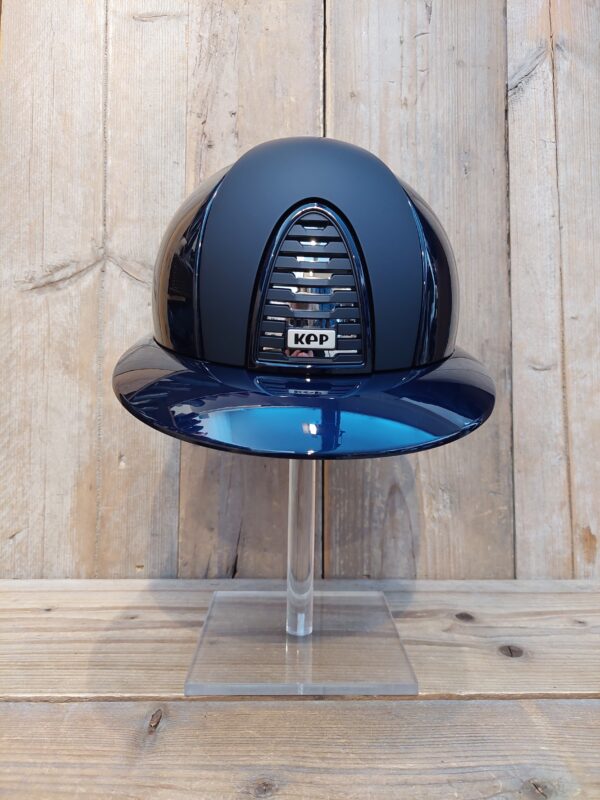 KEP Italia Cromo 2.0 Polisch Metal Blauw Polo Klep, Voor+Achteren Grill Textile Beige Kinband