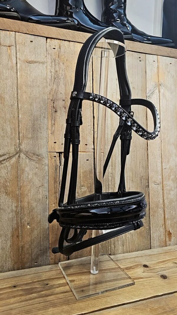 Otto Schumacher Roundstyled Bridle Bellevue Elegant / Black Padding Patent Noseband and fineline Broband Rivoli XL 12mm