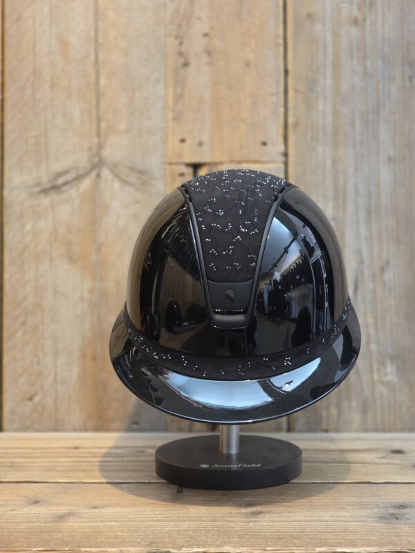 Samshield Miss Shield 2.0 Glossy Black Crystal Leaf Top & Frontal Band Matt Black trim & blazon Shell M