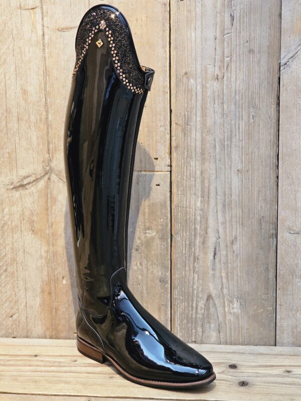 De Niro Boots Bellini Patent Black NEW Swarovski Ultra Fine Rocks Gold & Swarovski 41 A XXS - Afbeelding 2