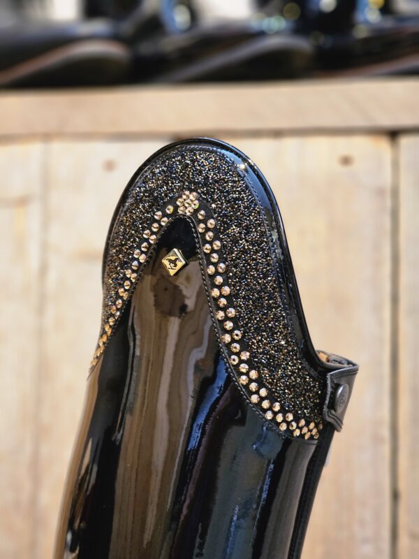 De Niro Boots Bellini Patent Black NEW Swarovski Ultra Fine Rocks Gold & Swarovski 41 A XXS