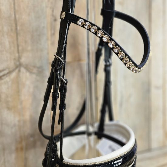 otto schumacher black gold bridle swarovski patent