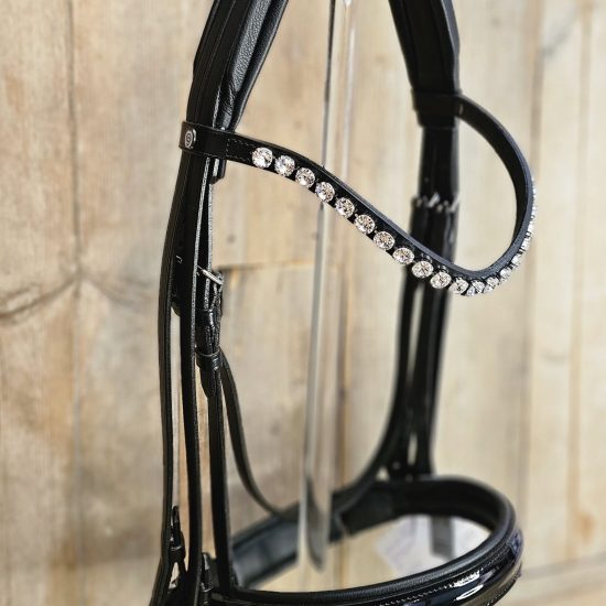 otto schumacher double bridle flat black patent clear crystal stones BIG noseband small