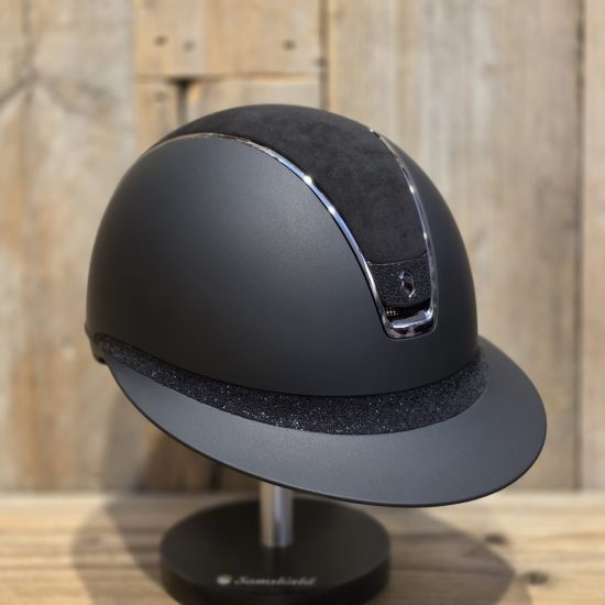 samshield miss shield matt black alcantara top frontal band en blazon crystal fabric black